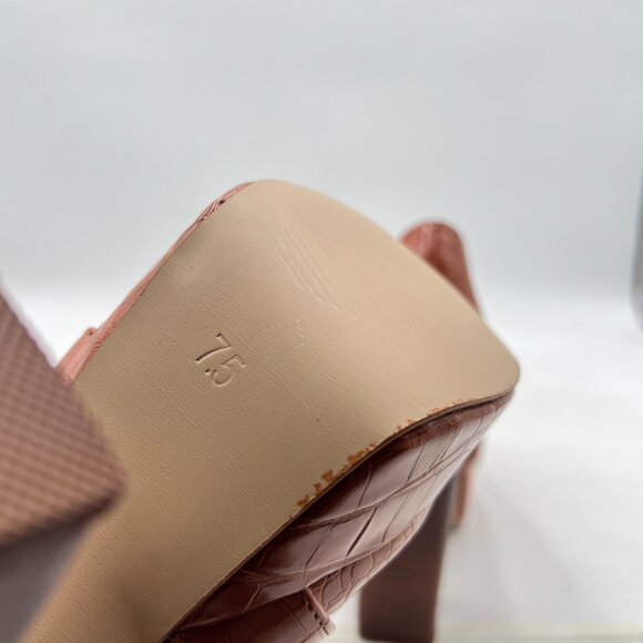 FOWT Brown Chunky Heel Loafer Square Toe High Heel Slip-on Crocodile-Text Pumps - Picture 6 of 8